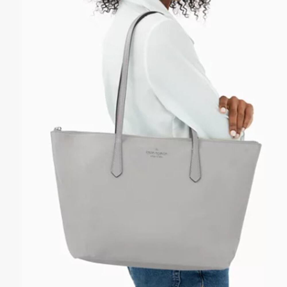 Kate Spade Kitt Nylon Large Daily Tote Shoulder Bag - Platinum Grey - NWT - Picture 3 of 11